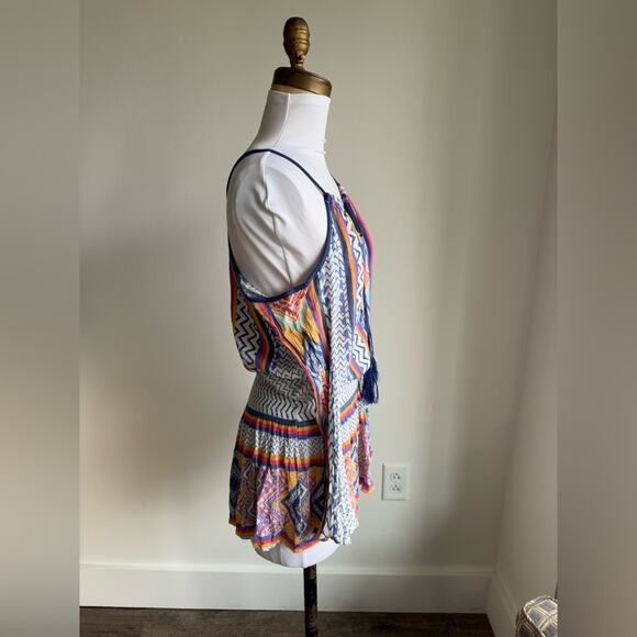 LULUMARI MULTICOLOR GEOMETRIC LONG SLEEVE COLD SHOULDER SWIM COVERUP - Picture 8 of 10